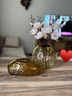 گلدان گرد دفرمه شیشه ای عسلی شامپاینی