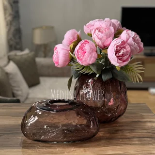گلدان گرد دفرمه شیشه ای قهوه ای